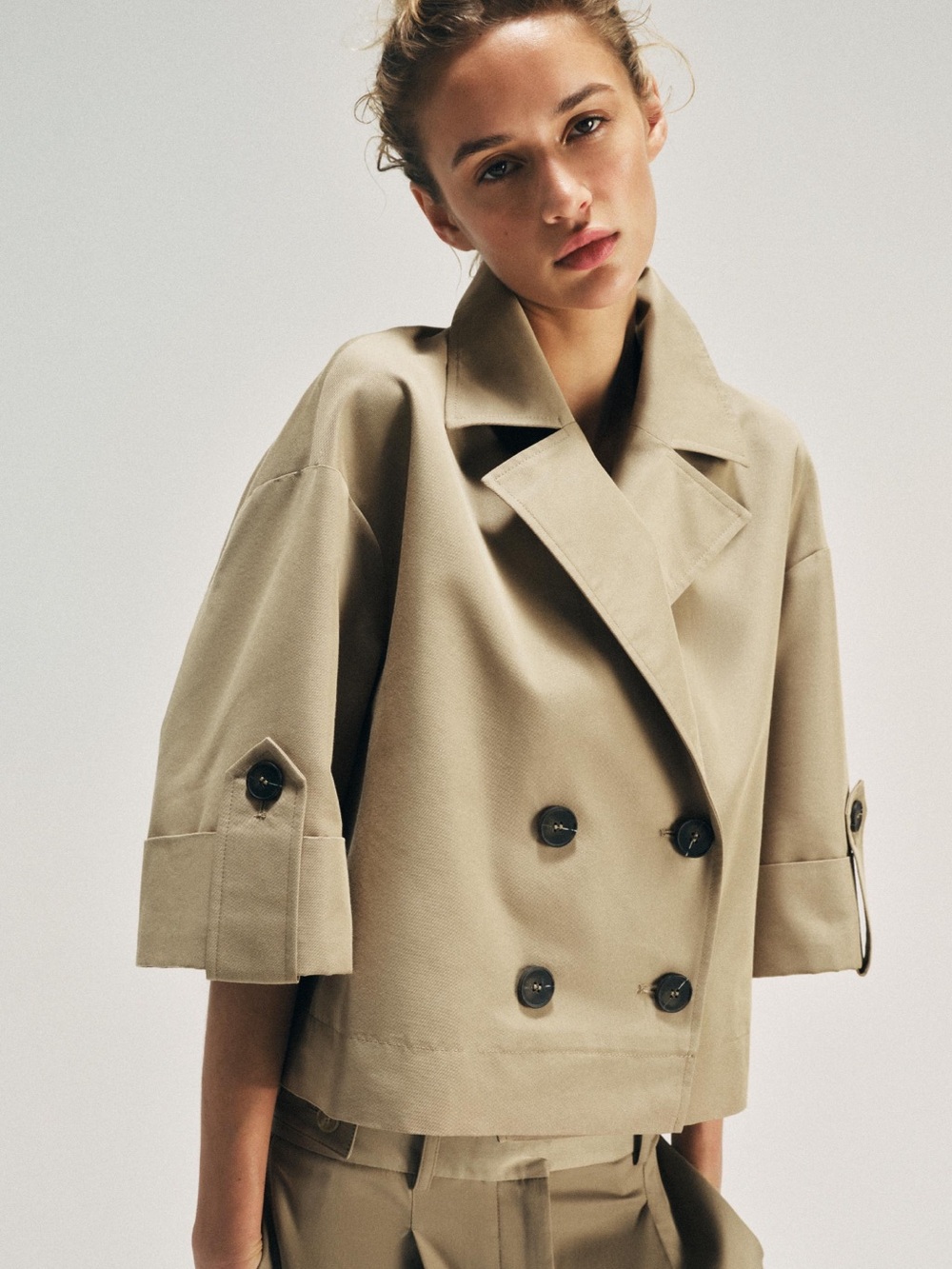 NWT Zara Short Trench Rolled Sleeves Taupe Brown L 3046/229/704